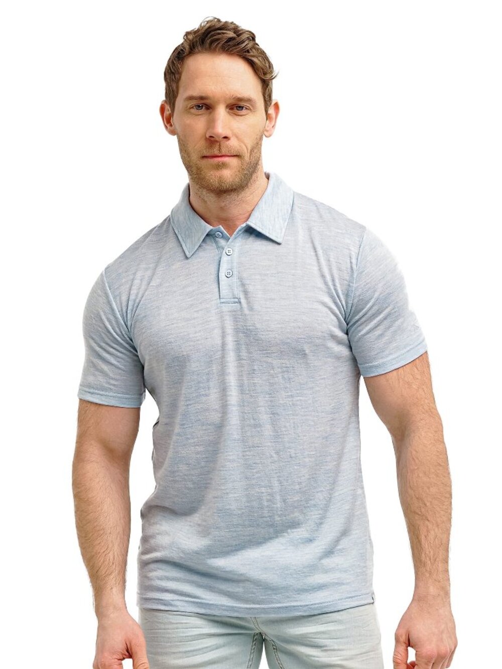 Merino.tech Men’s Merino Wool Short Sleeve Polo Shirt (Arctic Ice)